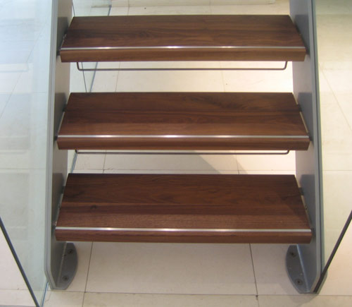 Glass walnut and aluminium staircase