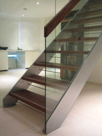 Glass walnut and aluminium staircase