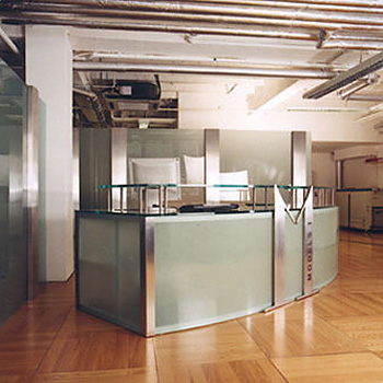 Stainless Steel & Sand Blasted Curved Glass Reception Desk 